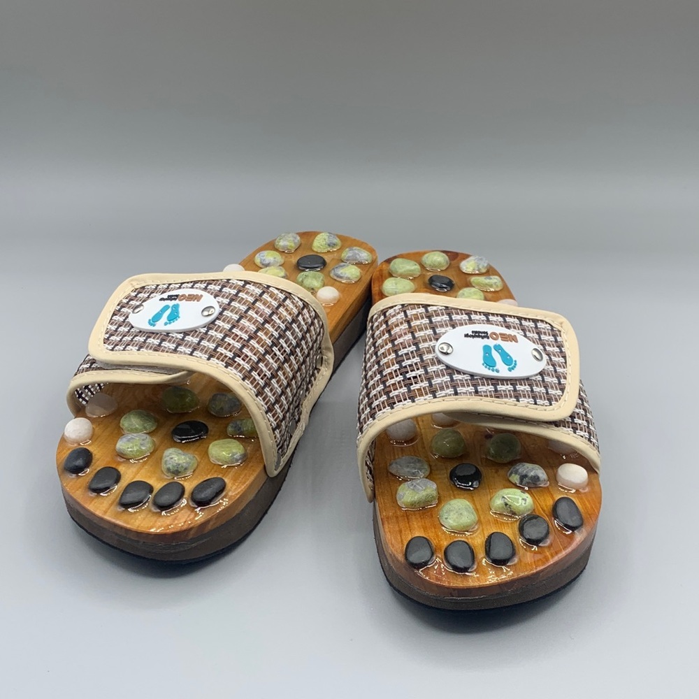 Reflexology Foot Massager Slipper Acupuncture Sandals Natural Stones 9 1/2” Long
